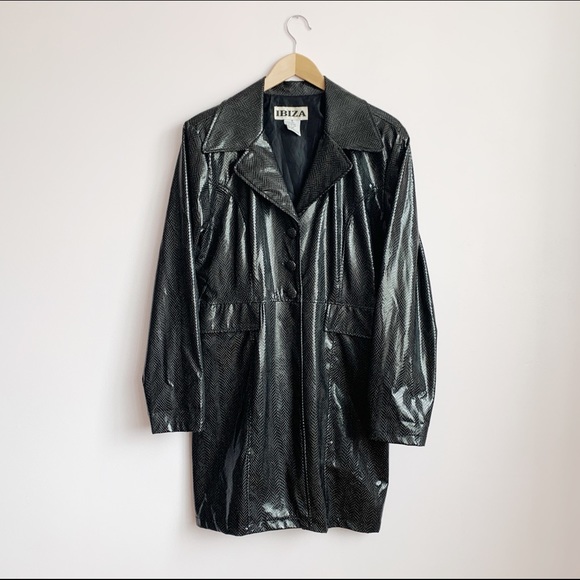 Jackets & Blazers - black shiny "snakeskin" textured trench coat